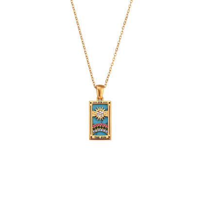 Tarot Card Necklace | Dainty Gold-Plated Witchy Jewelry | Enamel & Cubic Zirconia Oracle Cards Pendants | Apollo Tarot Shop