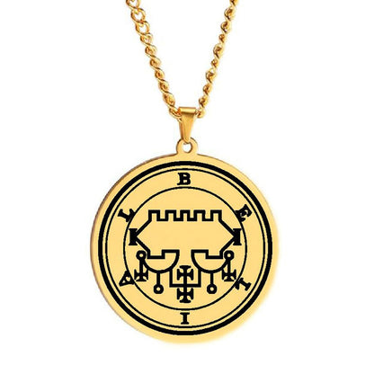 Gold Pendant Necklace With Seals Of The 72 Spirits In The Lesser Key of Solomon (Sigils 61-72) | Apollo Tarot Jewelry Shop