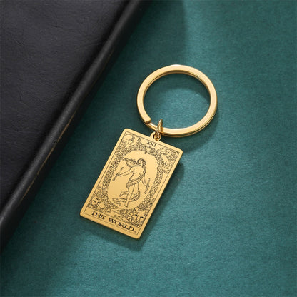 Tarot Card Keychains | Major Arcana Tarot Cards RWS Charm | Gold Color Stainless Steel Spiritual Amulet Keyring | Apollo Tarot Shop