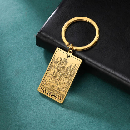 Tarot Card Keychains | Major Arcana Tarot Cards RWS Charm | Gold Color Stainless Steel Spiritual Amulet Keyring | Apollo Tarot Shop