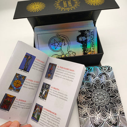 Silver Foil Tarot Deck | Classical Black & White Gold Foil Waterproof Tarot Cards With Magnetic Box As Special Gift | Apollo Tarot Shop