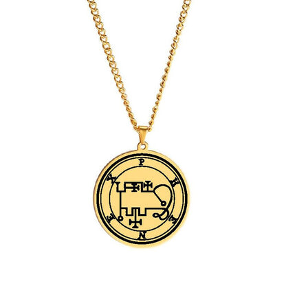 Gold Pendant Necklace With Seals Of The 72 Spirits In The Lesser Key of Solomon (Sigils 37-48) | Apollo Tarot Jewelry Shop