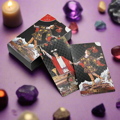 Black Or Pink Gold Foil Tarot Card Deck | Tear Resistant Premium Cards W/ English Guidebook For Beginner Divination Witches | Apollo Tarot Shop