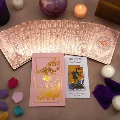 Rose Pink Gold Foil Tarot Deck | Plastic Waterproof Tear-Resistant Cards + English Guidebook Gift Box | Apollo Tarot Shop