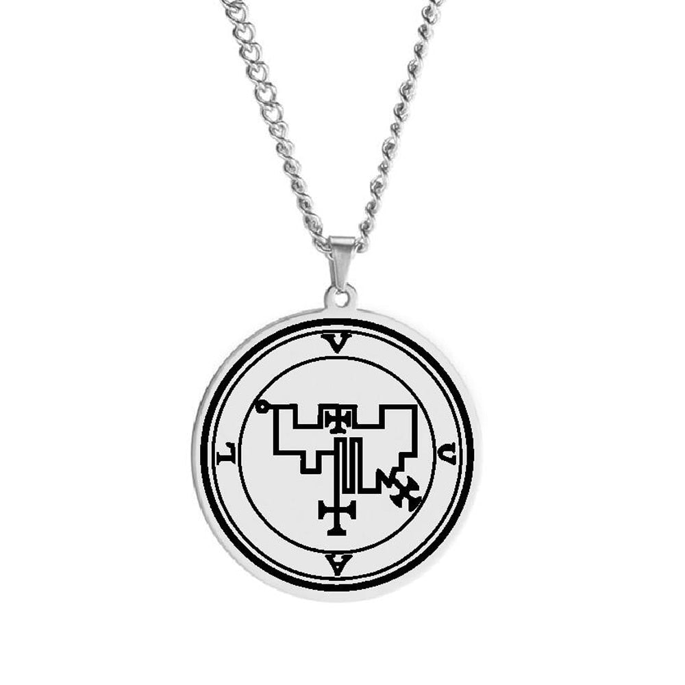 Silver Pendant Necklace With Seals Of The 72 Spirits In The Lesser Key of Solomon (Sigils 37-48)