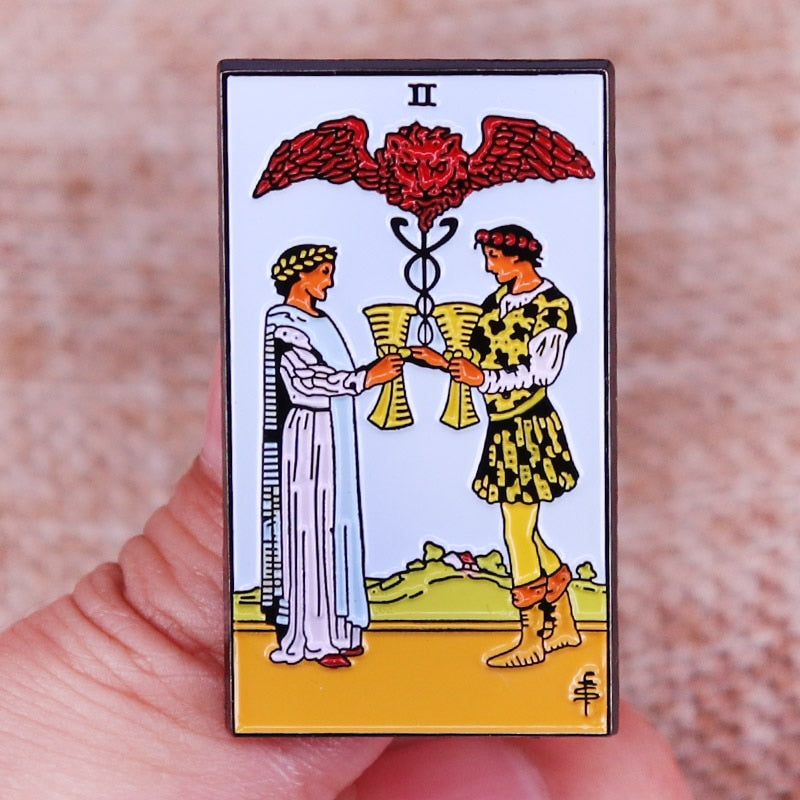 Two Of Cups Tarot Card Enamel Lapel Pin | Shirt Bag Brooch Badge Jewelry Gift For Boyfriend Or Girlfriend | Apollo Tarot Shop