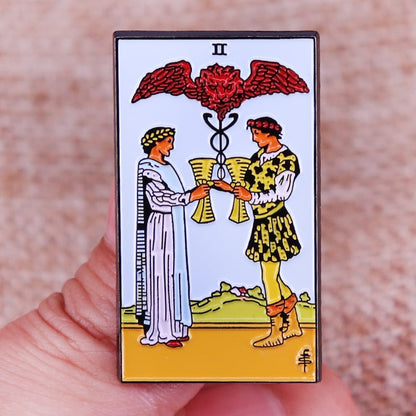 Two Of Cups Tarot Card Enamel Lapel Pin | Shirt Bag Brooch Badge Jewelry Gift For Boyfriend Or Girlfriend | Apollo Tarot Shop