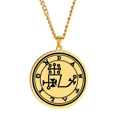 Gold Pendant Necklace With Seals Of The 72 Spirits In The Lesser Key of Solomon (Sigils 61-72) | Apollo Tarot Jewelry Shop