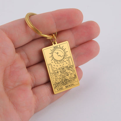 Tarot Card Keychains | Major Arcana Tarot Cards RWS Charm | Gold Color Stainless Steel Spiritual Amulet Keyring | Apollo Tarot Shop