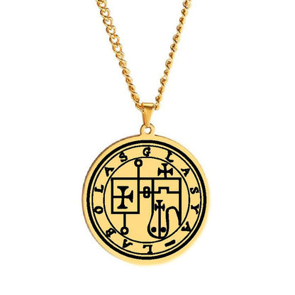 Gold Necklace Of Demon Sigil From The Lesser Key Of Solomon | Goetia Magick Pendants (Sigils 25-36) | Apollo Tarot Jewelry Shop 