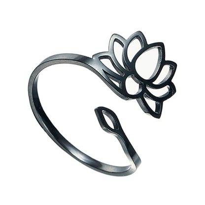 Lotus Flower Ring | Ohm Yoga Jewelry For Spiritual Women | Om Symbol Adjustable Rings Amulet | Religious Gift Accessory | Apollo Tarot Shop