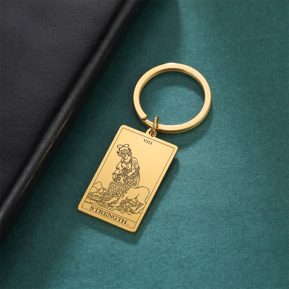 Tarot Card Keychains | Major Arcana Tarot Cards RWS Charm | Gold Color Stainless Steel Spiritual Amulet Keyring | Apollo Tarot Shop