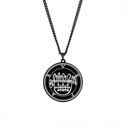 Black Pendant Necklace With Seals Of The 72 Spirits In The Lesser Key of Solomon | King Asmoday Demon Origins Goetia Goth Jewelry | Apollo Tarot Jewelry Shop