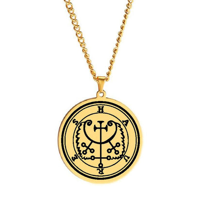 Gold Pendant Necklace With Seals Of The 72 Spirits In The Lesser Key of Solomon (Sigils 61-72) | Apollo Tarot Jewelry Shop