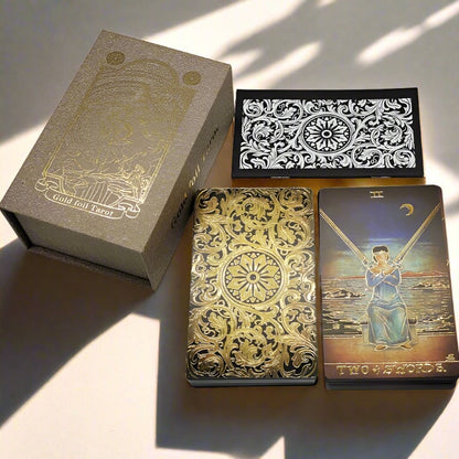 Gold Foil Tarot Deck | Classic Waite Glazed Gold Tarot Cards | Luxury Divination Gift Box + English Guidebook | Apollo Tarot Shop