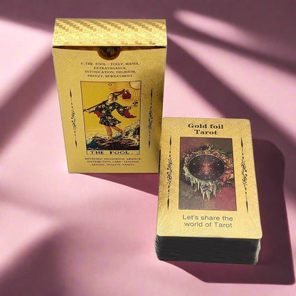 Beginner Tarot Deck With Meaning Keywords | Gold Foil Tarot Cards In Economic Tuck Box + English Guidebook For Newbie Readers | Apollo Tarot Shop