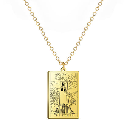 Dainty Tarot Card Necklace | Laser Engraved Major Arcana Stainless Steel Pendants For Esoteric Women | Apollo Tarot