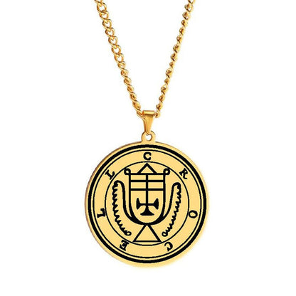 Gold Pendant Necklace With Seals Of The 72 Spirits In The Lesser Key of Solomon (Sigils 49-60) | Apollo Tarot Jewelry Shop