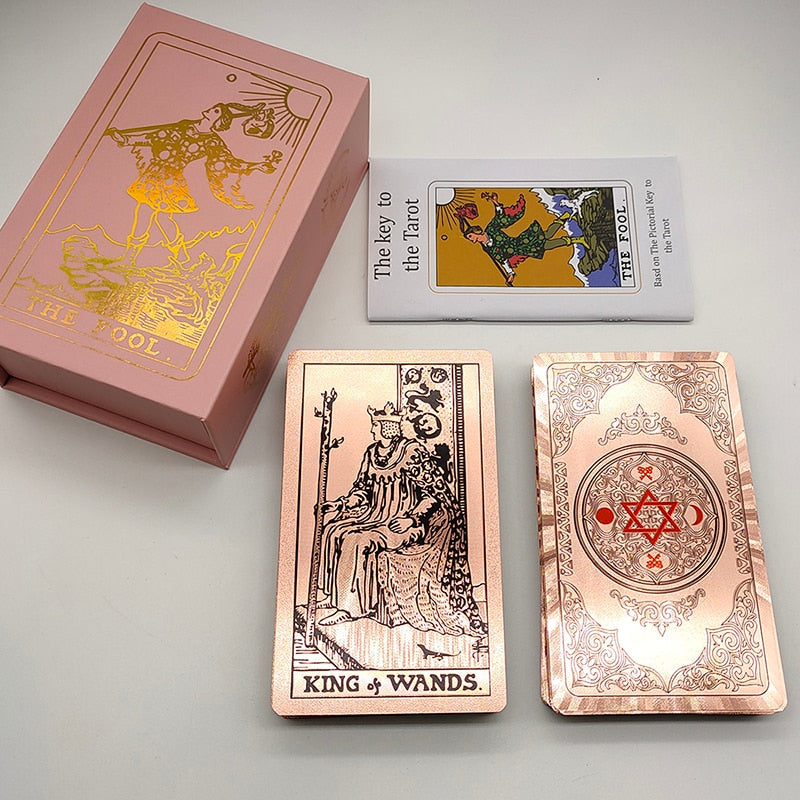 Rose Pink Gold Foil Tarot Deck | Plastic Waterproof Tear-Resistant Cards + English Guidebook Gift Box | Apollo Tarot Shop