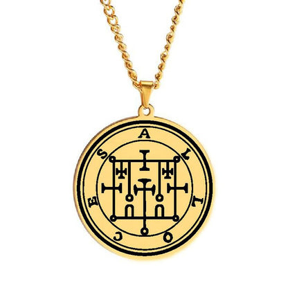 Gold Pendant Necklace With Seals Of The 72 Spirits In The Lesser Key of Solomon (Sigils 49-60) | Apollo Tarot Jewelry Shop