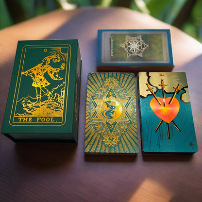 Pink & Green Gold Foil Tarot Cards Deck In Premium Gift Boxes + English Guidebook For Beginner Readers | Apollo Tarot Shop