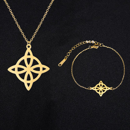 Witch Knot Jewelry Set | Witchy Celtic Necklace, Bracelet, Earring, & Ring Four-Piece Set | Witchcraft Amulet Gift For Wiccan Pagan Women | Apollo Tarot Shop