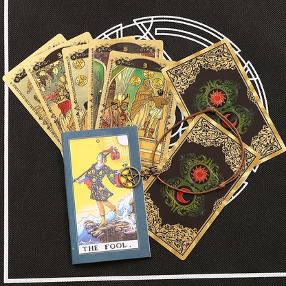 Gold Foil Tarot Deck | High-End Box + Waterproof, Wear-Resistant, Golden Plastic Cards + English Guidebook | Rider-Waite Inspired Divination Gift Set | Apollo Tarot Shop