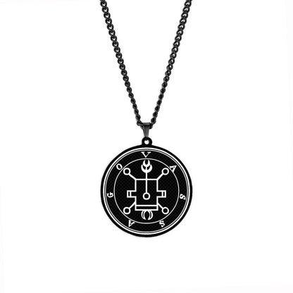 Lesser Key Of Solomon Goetia Sigil Talisman Necklace | Lemegeton 72 Demon Sigils Black Stainless Steel Pendant | Witchcraft Amulet For Spiritual Men & Women | Apollo Tarot Jewelry Shop