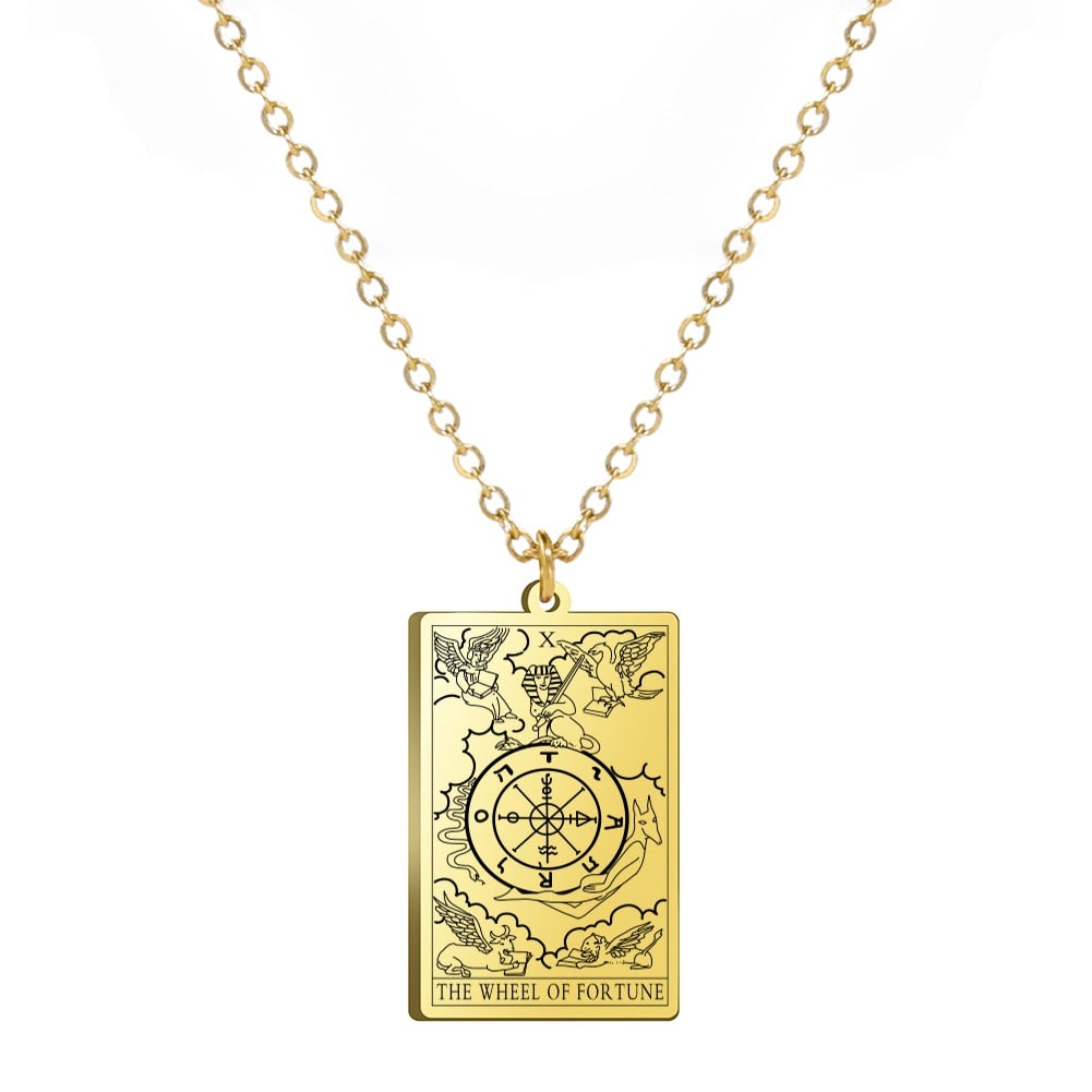 Dainty Tarot Card Necklace | Laser Engraved Major Arcana Stainless Steel Pendants For Esoteric Women | Apollo Tarot