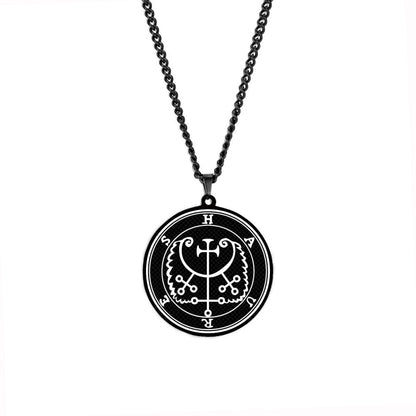 Black Necklace With Seals Of The 72 Spirits In The Lesser Key of Solomon | King Asmoday Demon Origins Goetia Stainless Steel Pendant | Apollo Tarot Jewelry Shop