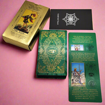 Beginner Tarot Deck With Meaning Keywords | Gold Foil Tarot Cards In Economic Tuck Box + English Guidebook For Newbie Readers | Apollo Tarot Shop