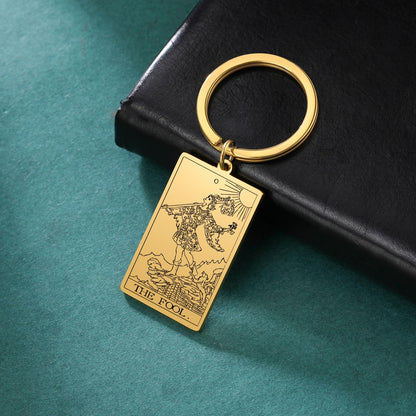 Tarot Card Keychains | Major Arcana Tarot Cards RWS Charm | Gold Color Stainless Steel Spiritual Amulet Keyring | Apollo Tarot Shop