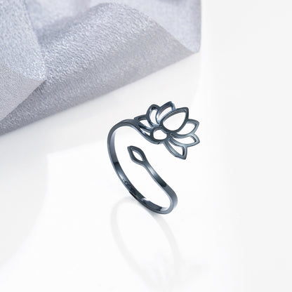 Lotus Flower Ring | Ohm Yoga Jewelry For Spiritual Women | Om Symbol Adjustable Rings Amulet | Religious Gift Accessory | Apollo Tarot Shop