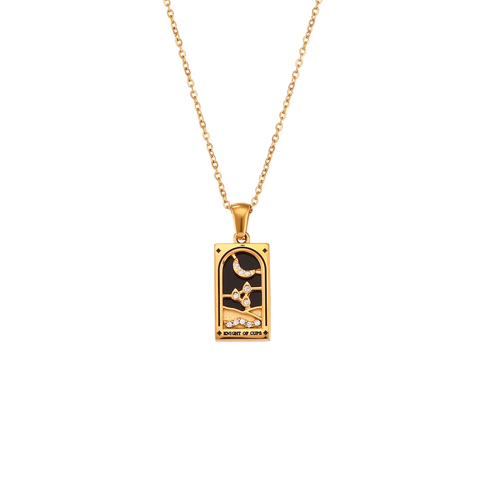 Tarot Card Necklace | Dainty Gold-Plated Witchy Jewelry | Enamel & Cubic Zirconia Oracle Cards Pendants | Apollo Tarot Shop