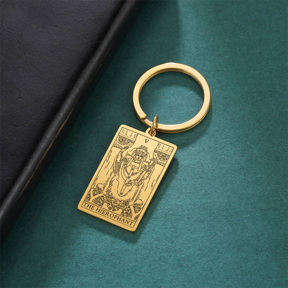 Tarot Card Keychains | Major Arcana Tarot Cards RWS Charm | Gold Color Stainless Steel Spiritual Amulet Keyring | Apollo Tarot Shop