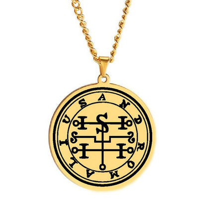 Gold Pendant Necklace With Seals Of The 72 Spirits In The Lesser Key of Solomon (Sigils 61-72) | Apollo Tarot Jewelry Shop