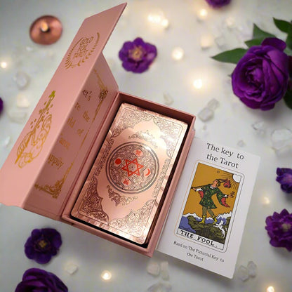 Rose Pink Gold Foil Tarot Deck | Plastic Waterproof Tear-Resistant Cards + English Guidebook Gift Box | Apollo Tarot Shop