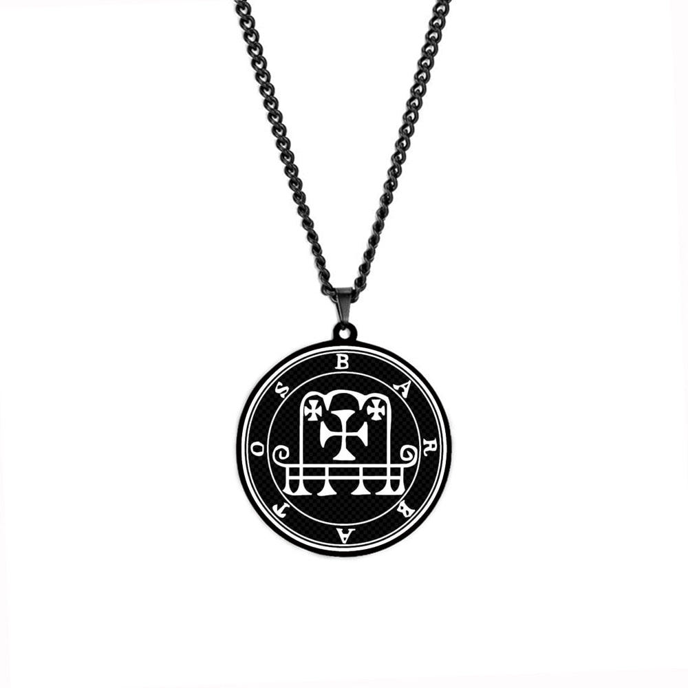 Lesser Key Of Solomon Goetia Sigil Talisman Necklace | Lemegeton 72 Demon Sigils Black Stainless Steel Pendant | Witchcraft Amulet For Spiritual Men & Women | Apollo Tarot Jewelry Shop