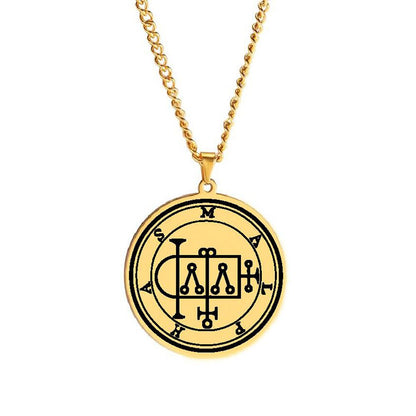 Gold Pendant Necklace With Seals Of The 72 Spirits In The Lesser Key of Solomon (Sigils 37-48) | Apollo Tarot Jewelry Shop