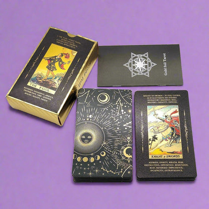 Beginner Tarot Deck With Meaning Keywords | Gold Foil Tarot Cards In Economic Tuck Box + English Guidebook For Newbie Readers | Apollo Tarot Shop