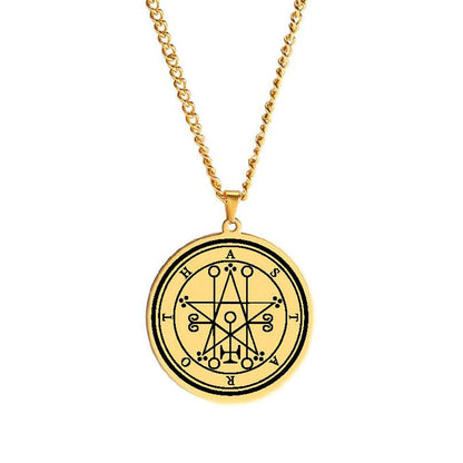 Gold Necklace Of Demon Sigil From The Lesser Key Of Solomon | Goetia Magick Pendants (Sigils 25-36) | Apollo Tarot Jewelry Shop 