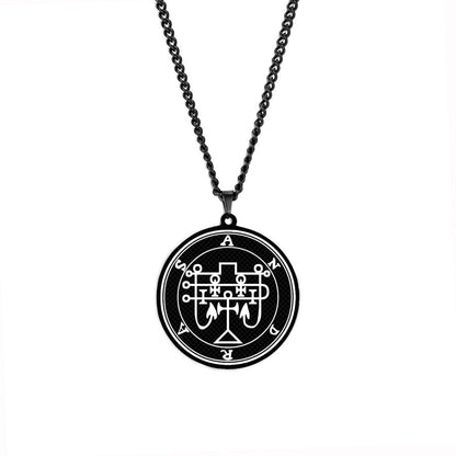 Black Necklace With Seals Of The 72 Spirits In The Lesser Key of Solomon | King Asmoday Demon Origins Goetia Stainless Steel Pendant | Apollo Tarot Jewelry Shop