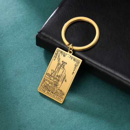 Tarot Card Keychains | Major Arcana Tarot Cards RWS Charm | Gold Color Stainless Steel Spiritual Amulet Keyring | Apollo Tarot Shop