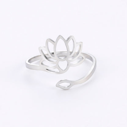 Lotus Flower Ring | Ohm Yoga Jewelry For Spiritual Women | Om Symbol Adjustable Rings Amulet | Religious Gift Accessory | Apollo Tarot Shop