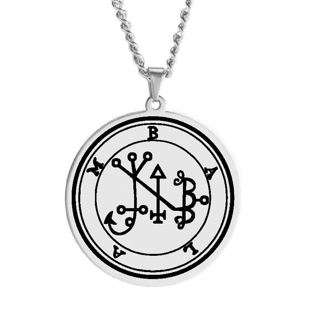 Silver Pendant Necklace With Seals Of The 72 Spirits In The Lesser Key of Solomon (Sigils 49-60) | Apollo Tarot Jewelry Shop