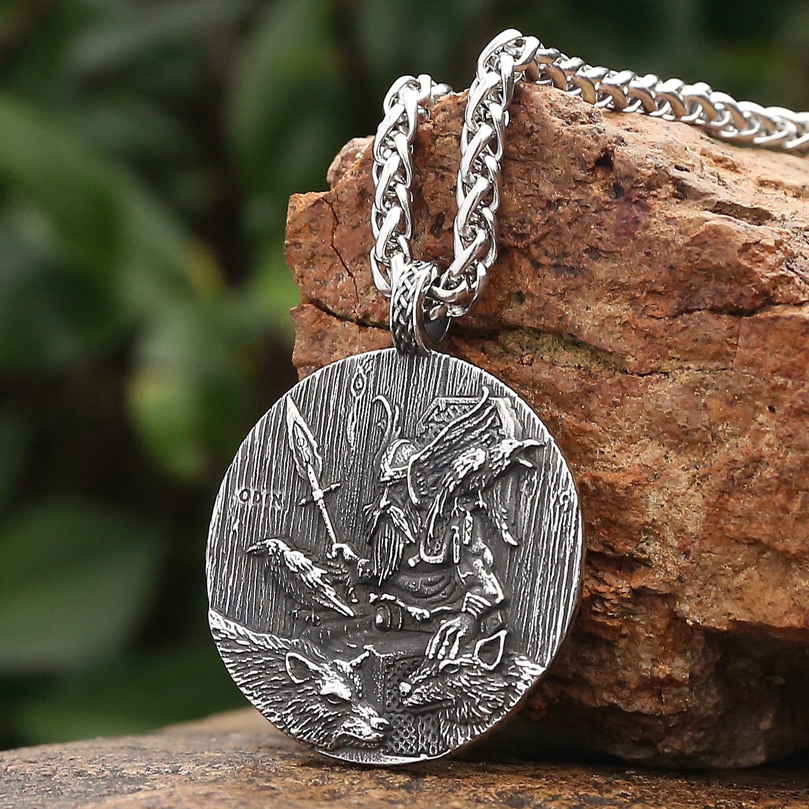 Norse Mythology God Odin Coin Necklace | The Triple Horn Amulet Pendant | Pagan Worship Witchy Jewelry | Apollo Tarot Shop