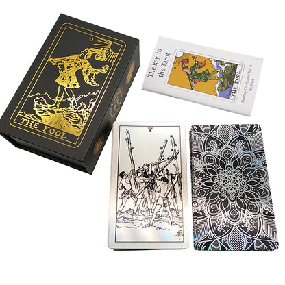 Silver Foil Tarot Deck | Classical Black & White Gold Foil Waterproof Tarot Cards With Magnetic Box As Special Gift | Apollo Tarot Shop