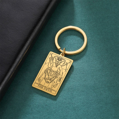 Tarot Card Keychains | Major Arcana Tarot Cards RWS Charm | Gold Color Stainless Steel Spiritual Amulet Keyring | Apollo Tarot Shop