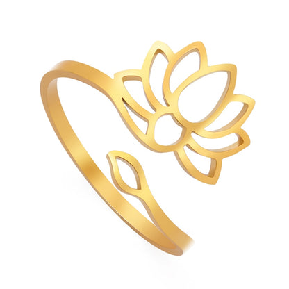 Lotus Flower Ring | Ohm Yoga Jewelry For Spiritual Women | Om Symbol Adjustable Rings Amulet | Religious Gift Accessory | Apollo Tarot Shop