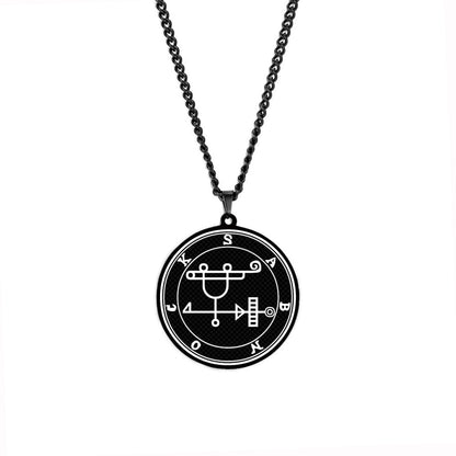 Black Pendant Necklace With Seals Of The 72 Spirits In The Lesser Key of Solomon | King Asmoday Demon Origins Goetia Goth Jewelry | Apollo Tarot Jewelry Shop